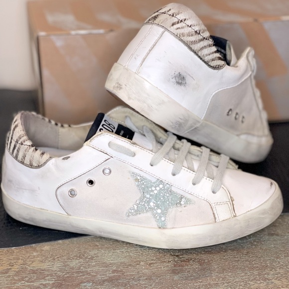 Golden Goose Shoes - GOLDEN GOOSE SUPERSTAR GLITTER ZEBRA SNEAKERS